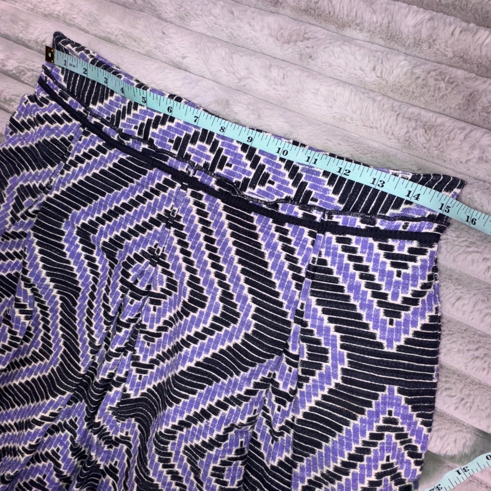 Tory Burch Women's 8 Purple Black Geometric Pleated A Line Skirt Cotton Linen - Picture 5 of 9